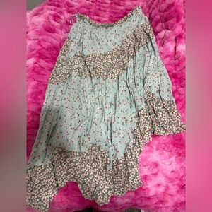 Angie Asymmetrical Floral Skirt in Green and Pink